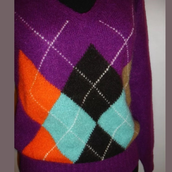 UNITED COLORS OF BENETTON Argyle V-Neck Purple Sweater S - Picture 8 of 8